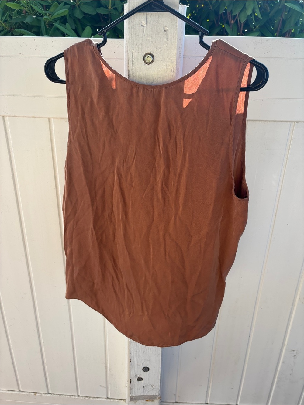 Quince Women's V-Neck Sleeveless Camisole — Rust 100% Silk - Picture 2 of 4